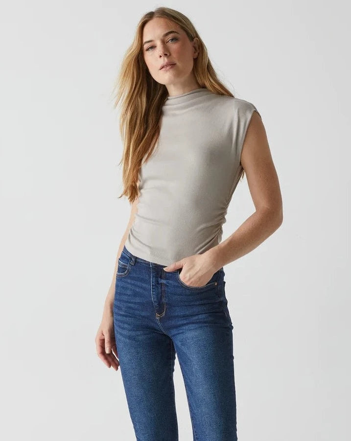 AMARA MOCK NECK POWER SHOULDER TOP