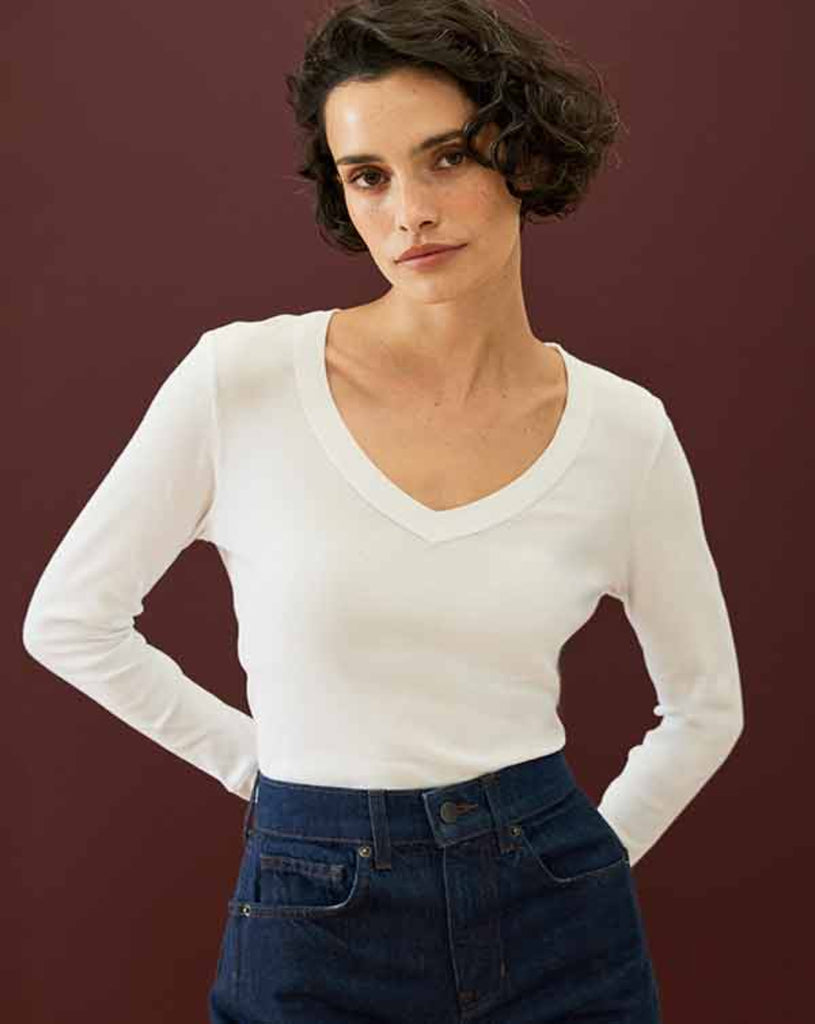 GABRIELLA V NECK 3/4 SLV SWST / IVY