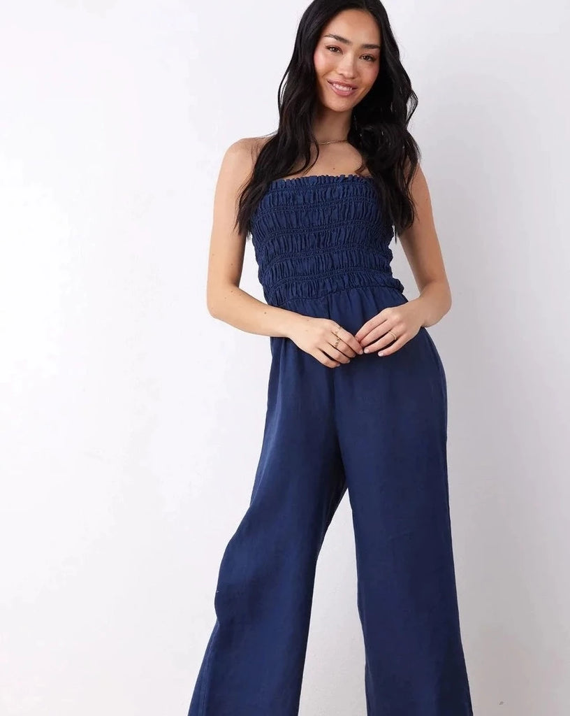 SMOCKED STRAPLESS JUMPSUIT