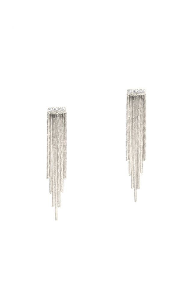 7 Strand Short Linear Drip Earring With Cz Trim Silver