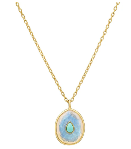 Pearl and Opal Oval Pendant Necklace