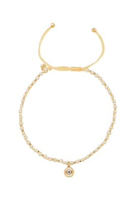 Pearl and Gold Beaded Handmade Bracelet with Evil Eye Charm