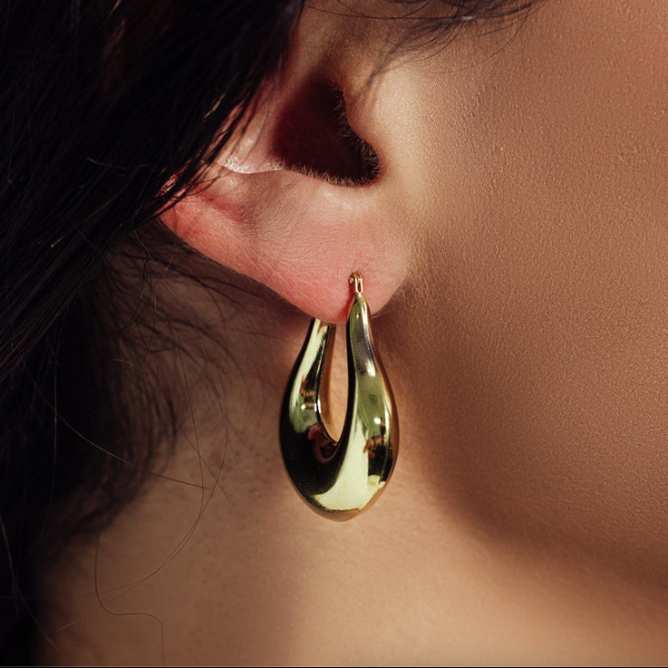 Puffed Chunky Teardrop Latch Lock Earring