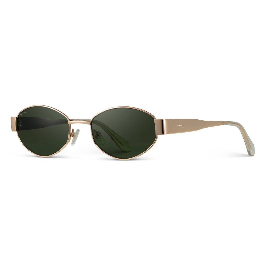 Verona - Small Oval Metal Frame Sunglasses: Gold / Black Lens