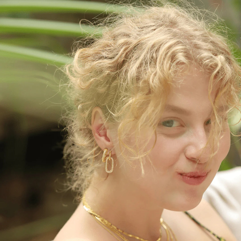 Gold Pave Link Drop Earrings