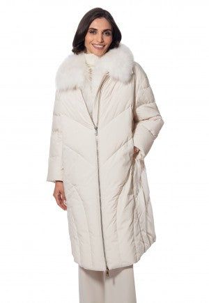 Down Blue Fox Long Coat Winter White