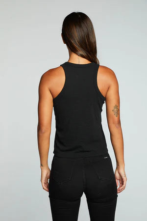 LINEN RIB HIGH NECK RACER TANK
