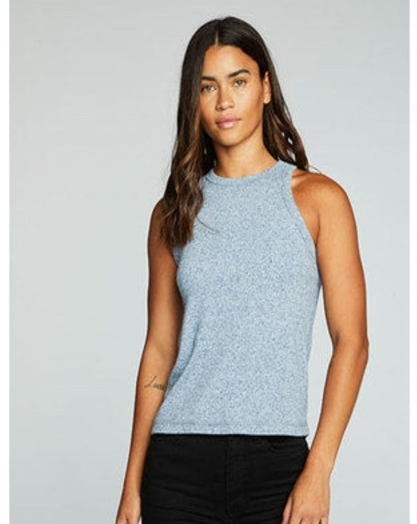 LINEN RIB HIGH NECK RACER TANK