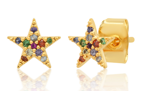 Glass Oval Stud Tiny Star