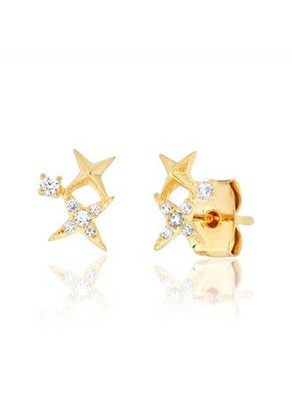 Glass Oval Stud Tiny Star