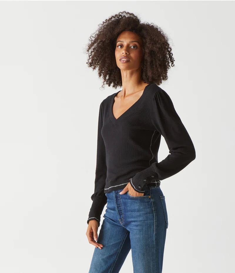 Petra Puff Sleeve Top with Stitching