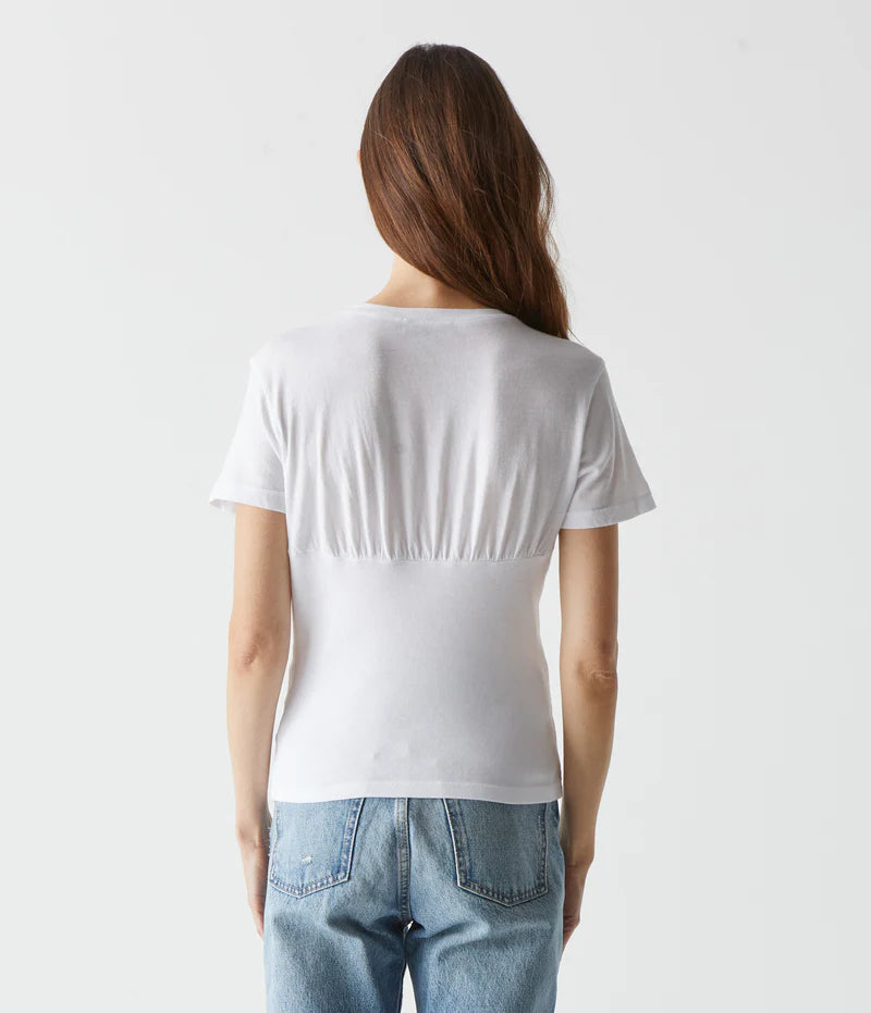 VICTORIA SHIRRED FABRIC MIX TEE / WHITE