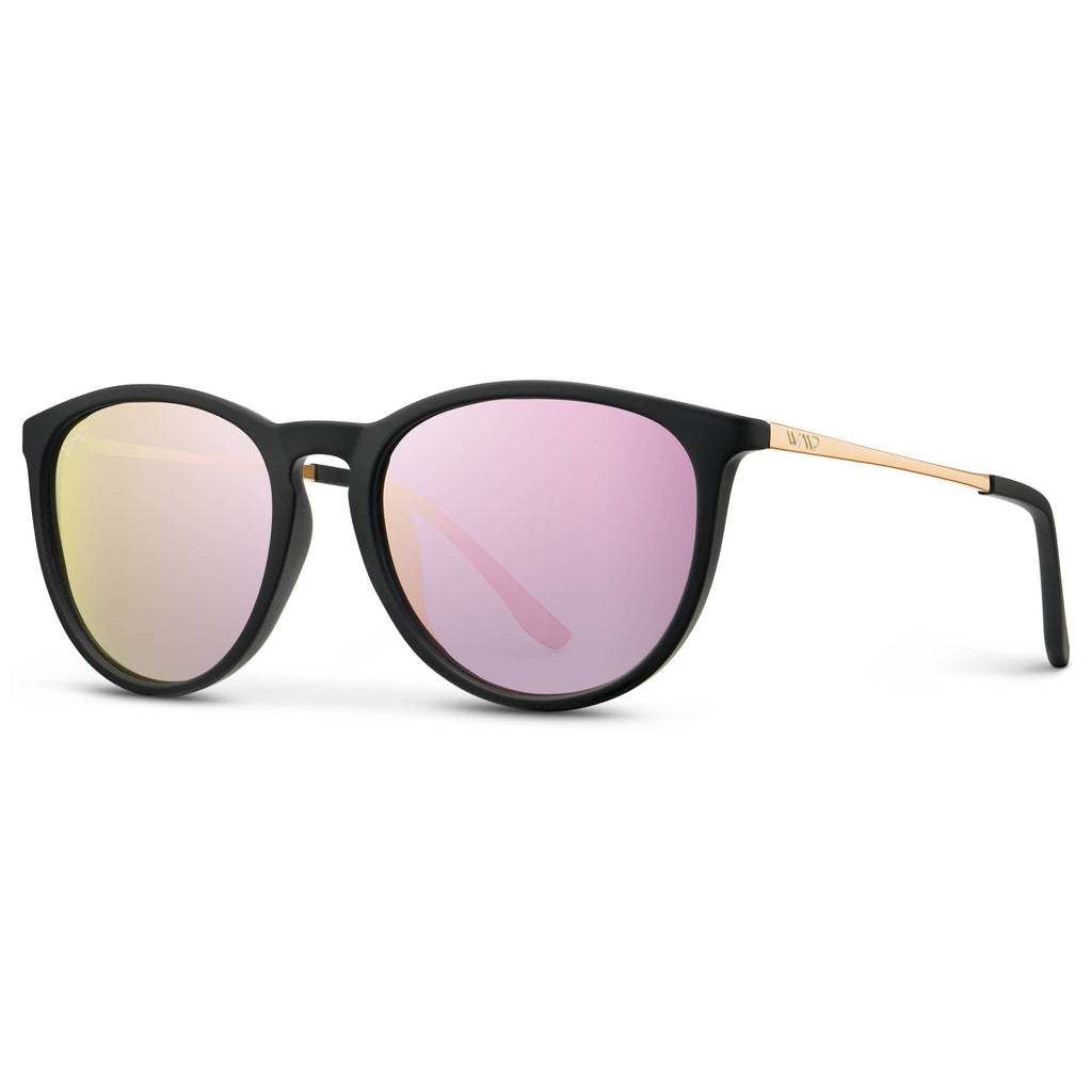 Drew - Women's Polarized Round Sunglasses: Gold / Black