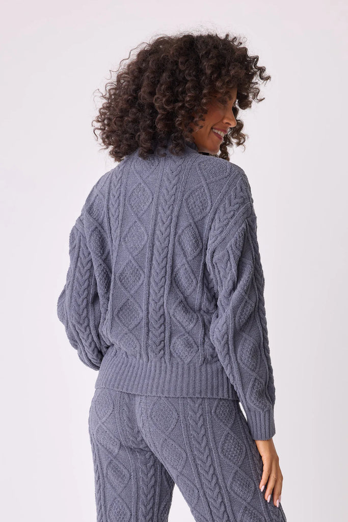 Chennille Cozy Cable Zipper Sweater Charcoal