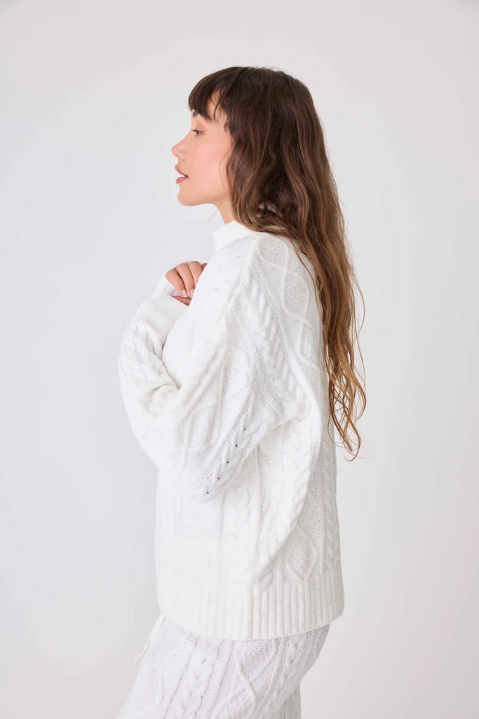 Chennille Cozy Cable Zipper Sweater Ivory