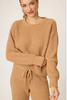 Chenille Waffle Long Sleeve Caramel Top