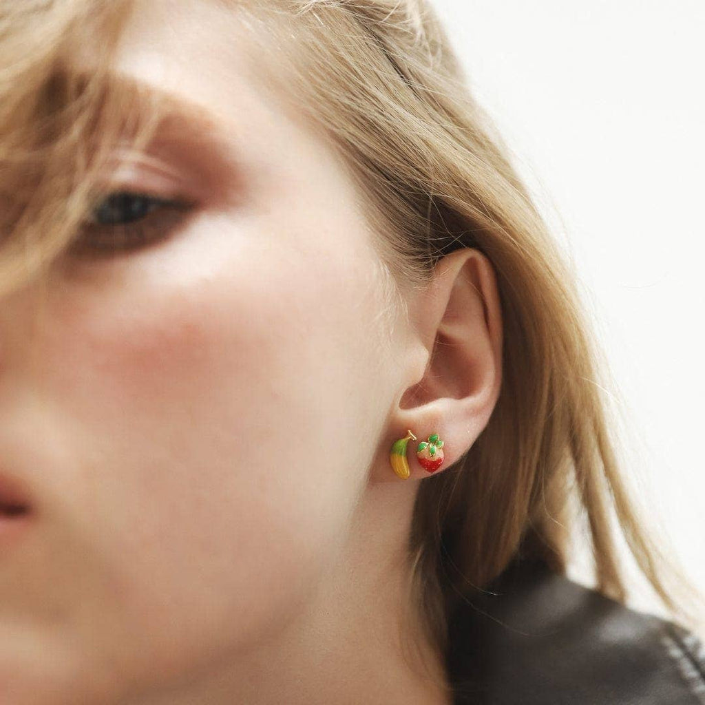 Enamel Strawberry Studs: Gold