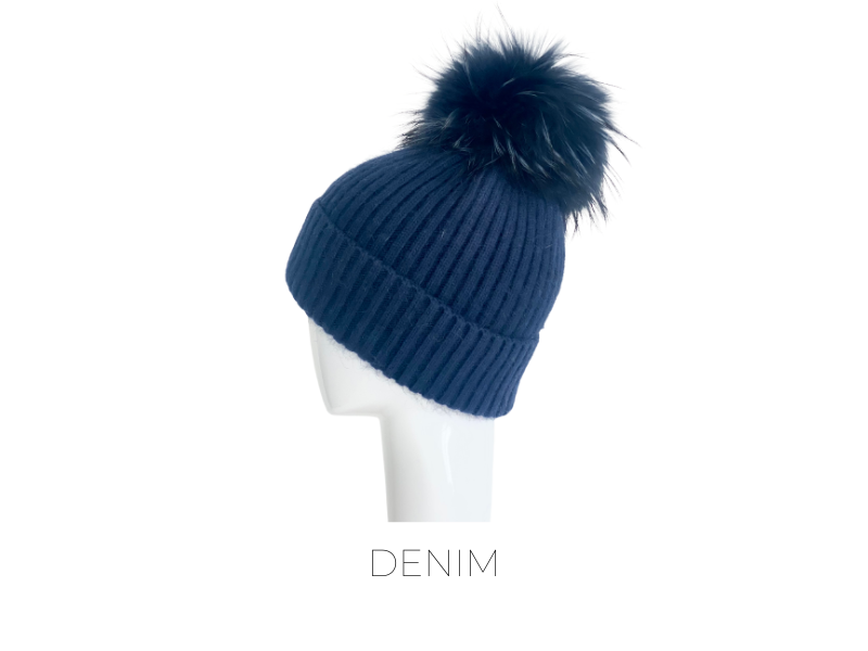 Mohair And Wool Fur Pom Beanie In Navy