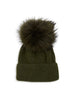 Mohair and Wool Fur Pom Beanie In Olive Green