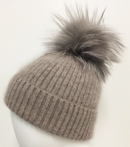 Mohair And Wool Fur Pom Beanie In Black