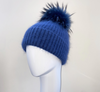 Mohair And Wool Fur Pom Beanie In Denim