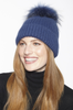 Mohair And Wool Fur Pom Beanie In Navy