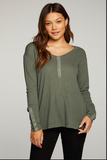 HERITAGE WAFFLE LONG SLEEVE SCOOP NECK HENLEY WITH SNAPS